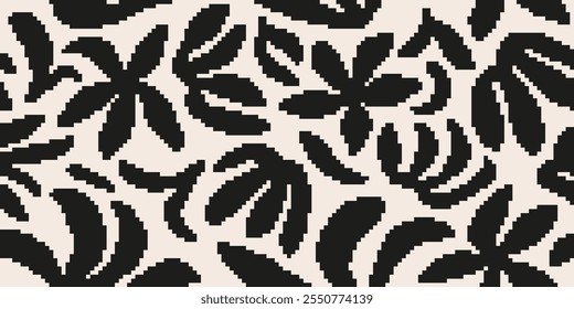 Pixel art abstract flower pattern, floral doodle textured background.