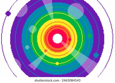 Pixel Art Abstract Rainbow Circle Ring with Orbit, Abstract Template