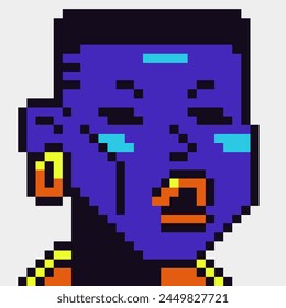 Pixel art African American 8-bit girl, avatar female character, cartoon vector icon, game user or web profile person people,  social net portrait, young woman face, minimalistic fashion, vector 