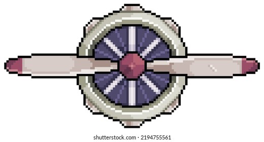 Pixel art airplane engine and propeller vector icon for 8bit game on white background
