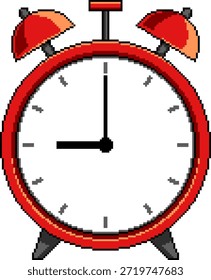 Reloj despertador Pixel art. Icono de reloj de estilo digital retro con diseño clásico de campana. Objeto aislado para interfaz de juego, App de gráficos, Elementos de interfaz de usuario y proyectos visuales nostálgicos. Ilustración vectorial.
