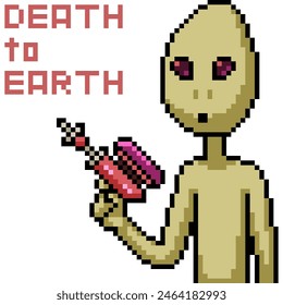 pixel art of alien invasion war isolated background