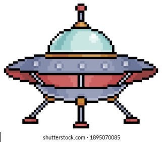 Pixel Art Alien Spaceship Item For 8bit Game On White Background
