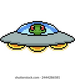 pixel art of alien UFO invader isolated background