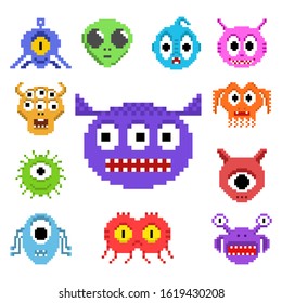Pixel art aliens isolated vector set