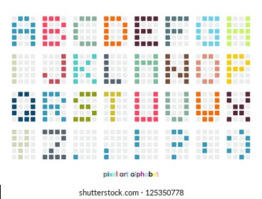 Pixel Art Alphabet Font In Pastel Colors (vector)