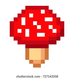 pixel art amanita mushroom cartoon retro game style set