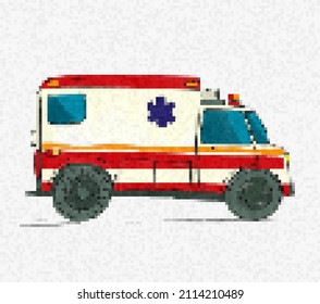Pixel art ambulance, vector illustration