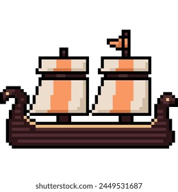 pixel art of ancient ship side isolated background
