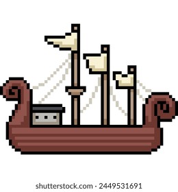 pixel art of ancient ship side isolated background