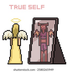 pixel art of angel demon true self isolated background