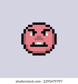 pixel art angry emoticon icon with red color ,good for your game asset and project.