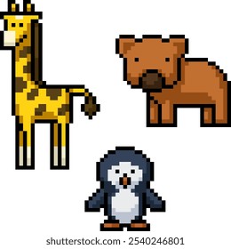 pixel art de zoológico animal safári isolado fundo
