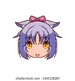 Pixel art, anime girl with a bow.