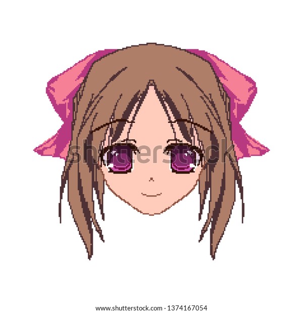 Pixel Art Anime Girl Face Squares Stock Vector Royalty Free