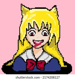 pixel art anime girl with yandere face in the hole