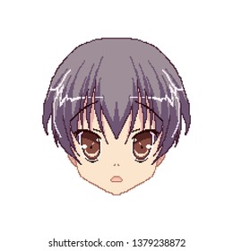 Pixel art, Anime girl's face from the squares with a bow.  