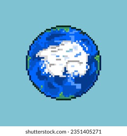 Pixel art of antarctica earth. Pixel art art of earth with white zone in middle earth. 8bits perfect for game asset or design asset element for your game design asset.