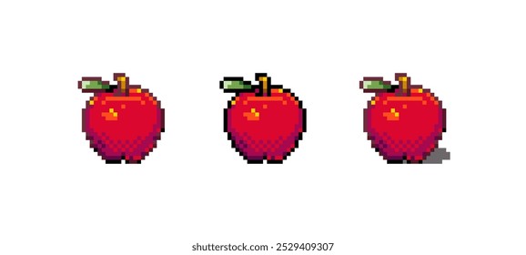 Ilustração de Vetor de Ícone Apple Pixel Art. Adesivo isolado gráfico de frutas vermelhas. Retro 8 Bit Red Apple para Video Game, Mobile, Web. Food Digital Element. Ativo de arte digital