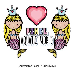 Pixel art aquatic world cartoons