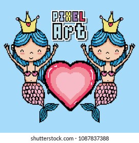 Pixel art aquatic world cartoons