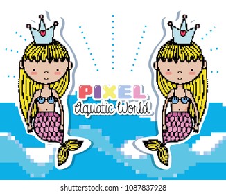 Pixel art aquatic world cartoons