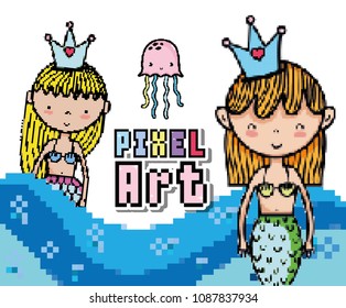 Pixel art aquatic world cartoons