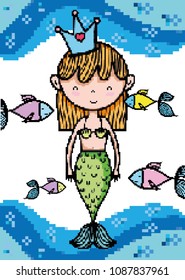 Pixel art aquatic world cartoons