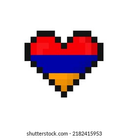 Pixel art Armenia flag in the shape of a heart. Vector illustration
