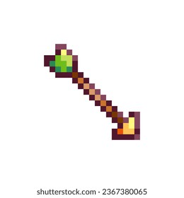 Pixel Art Arrow Symbol. 8-bit Retro Game Archer Munition Arrow Aufkleber. Vintage 80s, 90er Arcade Video Game Style Element für Game Asset oder Sprite, Interface Symbol oder dekoratives Muster.