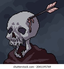 Pixel Art Of Arrow Picrce Skull