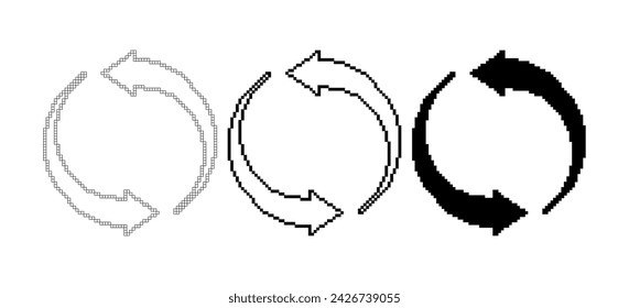 pixel art arrows recycle icon set