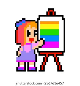 A pixel art artist painting with rainbow colors sounds like a vibrant and creative project!