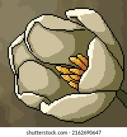 Pixel Art Of Artistic Blooming Flower Tulip