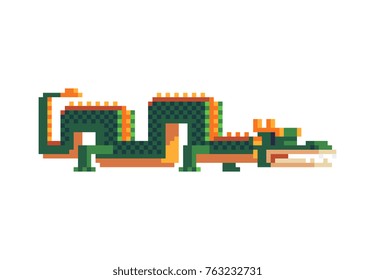 Pixel art asian dragon. Embroidery design. Symbol east new year. Knitted picture. 8-bit. Isolated vector illustration.