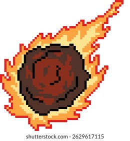 pixel art of asteroid meteor comet fall isolated background