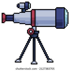 Pixel art astronomical telescope spyglass vector icon for 8bit game on white background

