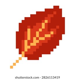 Pixel art autumn tree leaf in deep red and orange tones, isolated on a white background, featuring a bold blocky silhouette and warm seasonal colors in a retro digital illustration style