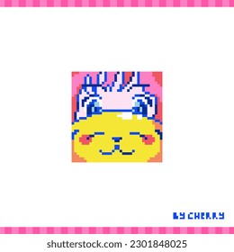 Pixel art avatar with cute girl and her pet dog. Retro 8 bit style illustration of female character with funny animal face. Funny icon, decorative element, sticker or badge.  