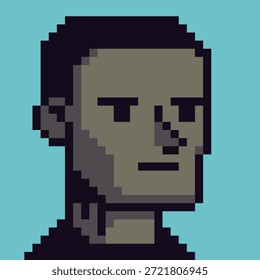 Pixel art avatar portrait of stylized human character with neutral expression, minimalist retro 8-bit game style, indie game, RPG characters, UI profiles, icons, and nostalgic digital interfaces.