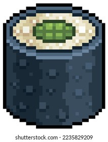 Pixel art avocado tekka maki hosomaki sushi japanese food vector icon for 8bit game on white background
