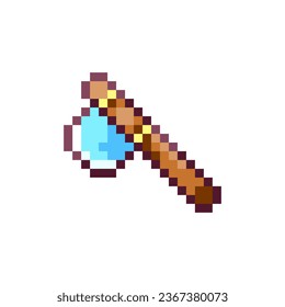 Pixel Art Axe Icon. 8bit Retro Game Craft Tool and Weapon Axe Sticker. Vintage 80s, 90s Arcade Video Game Style Element for Game Asset or Sprite, Interface Symbol, or decorative pattern.