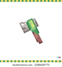 Pixel art axe icon. Vector 8 bit style illustration of travel axe. Decorative travel element of retro video game computer graphic for game asset, sprite, sticker or web.