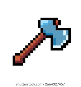 Pixel Art Axe, Retro 8-Bit Battle Weapon, Video Game Tool and Fantasy RPG Asset