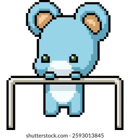 pixel art of baby bear work out isolated background