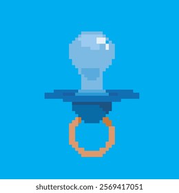 pixel art baby pacifier, vector illustration on isolated background.