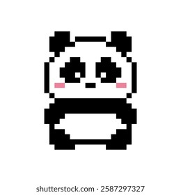 Pixel Art Baby Panda. Kawaii slyle 8-Bit pixel Panda Bear on white background. Vector pixelated illustration 