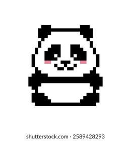 Pixel Art Baby Panda. Kawaii slyle 8-Bit pixel Panda Bear on white background. Vector pixelated illustration 