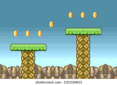Pixel art background. 2d 8 bit mobile game assets