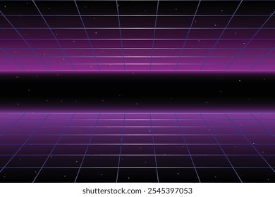 Pixel art background. 8 bit game. retro game. for game assets in vector illustrations. Retro Futurism Sci-Fi Background. glowing neon grid. and stars from vintage arcade comp